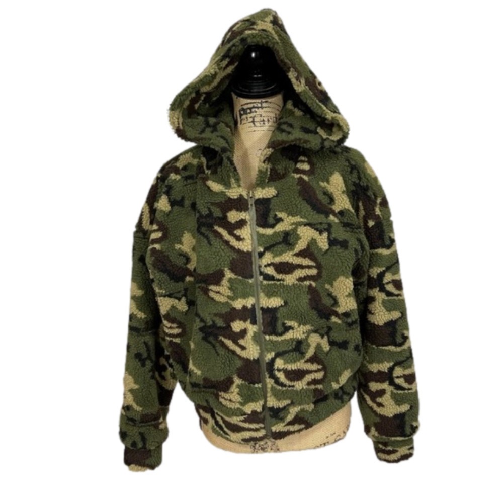 AUDREY Teddy Bear Sherpa HoodedArmy Camo  Jacket NWT - Picture 3 of 12